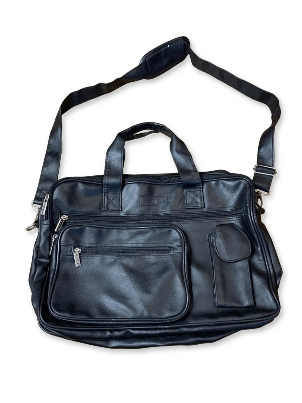 Buxton Black Faux Leather Laptop Messenger Briefcase Bag Detachable Strap